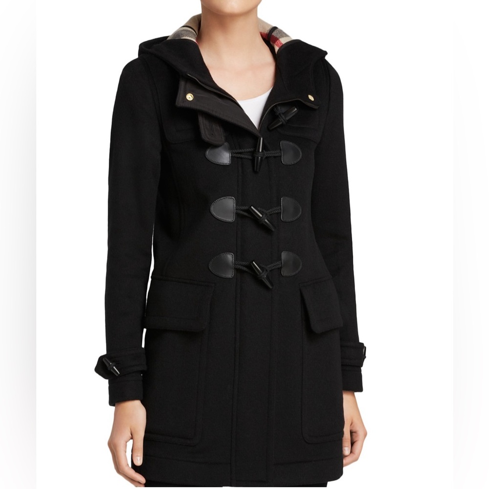 Burberry Finsdale Wool Toggle Duffle Coat Black Size 2